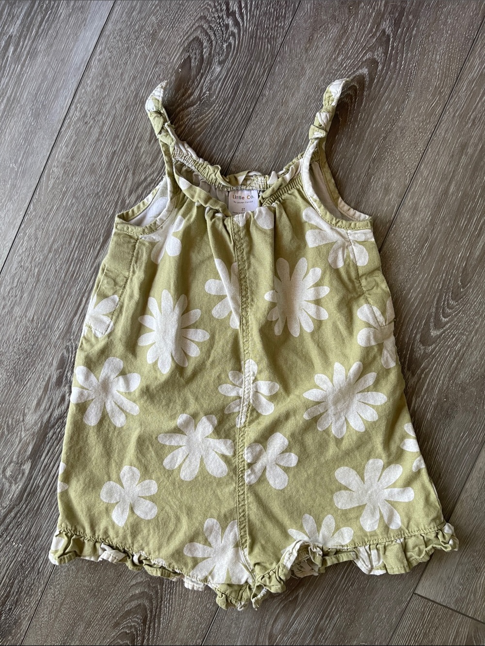 LITTLE CO. Green Daisy Print Girls' Romper with Ruffle Hem